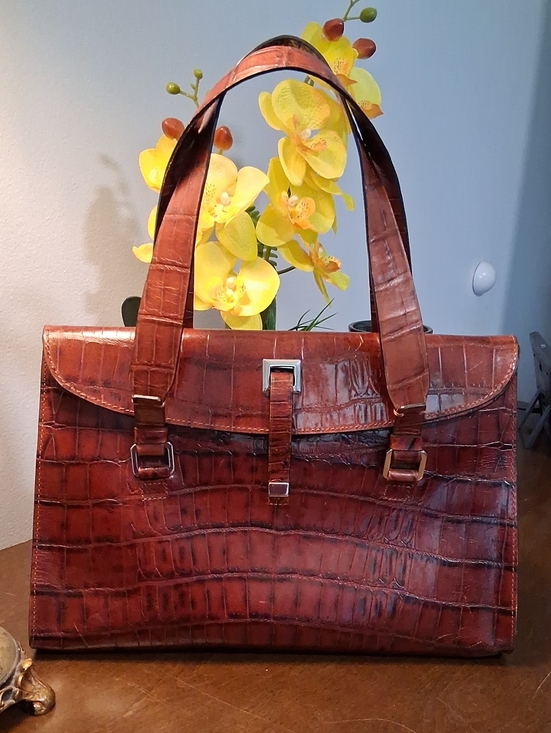 Adrienne Vittadini Handbags - Adrienne Vittadini Rich Brown Croc-Embossed Tote Bag